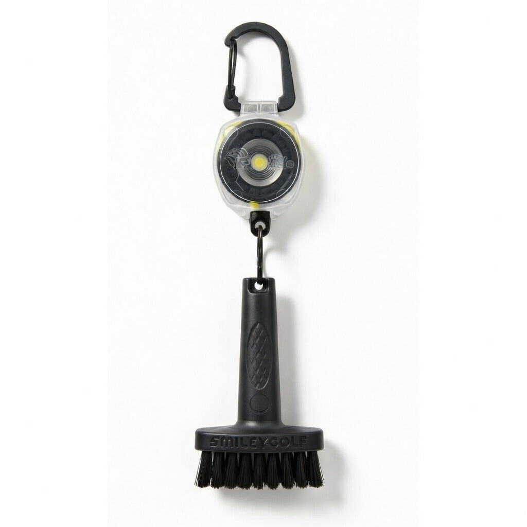 Mini Golf Brush with Clear Retractable Carabiner Keychain Clip and Color Kevlar Cord (yellow cord)