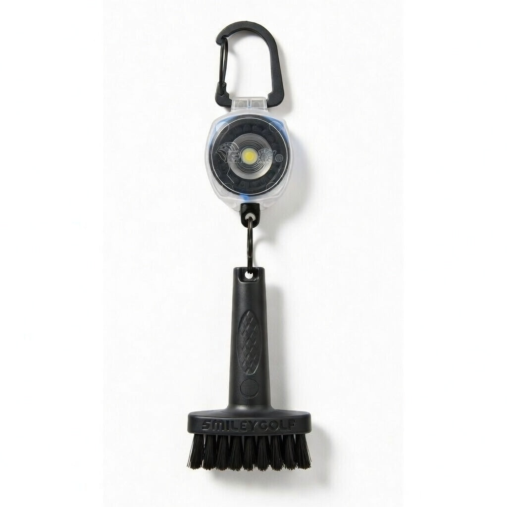 Mini Golf Brush with Clear Retractable Carabiner Keychain Clip and Color Kevlar Cord (blue cord)