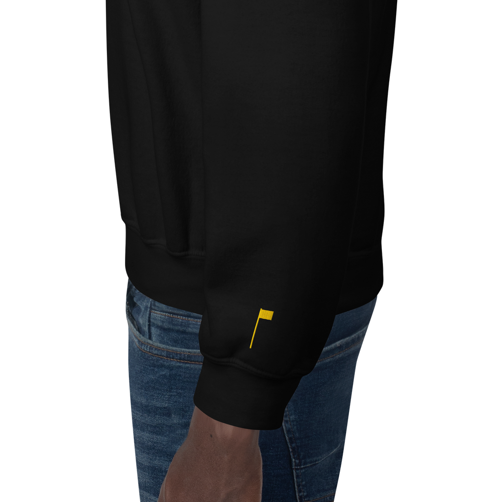 GOLF ARCH ON CHEST + YELLOW FLAG ON LEFT WRIST on unisex sweatshirt - Dark Heather