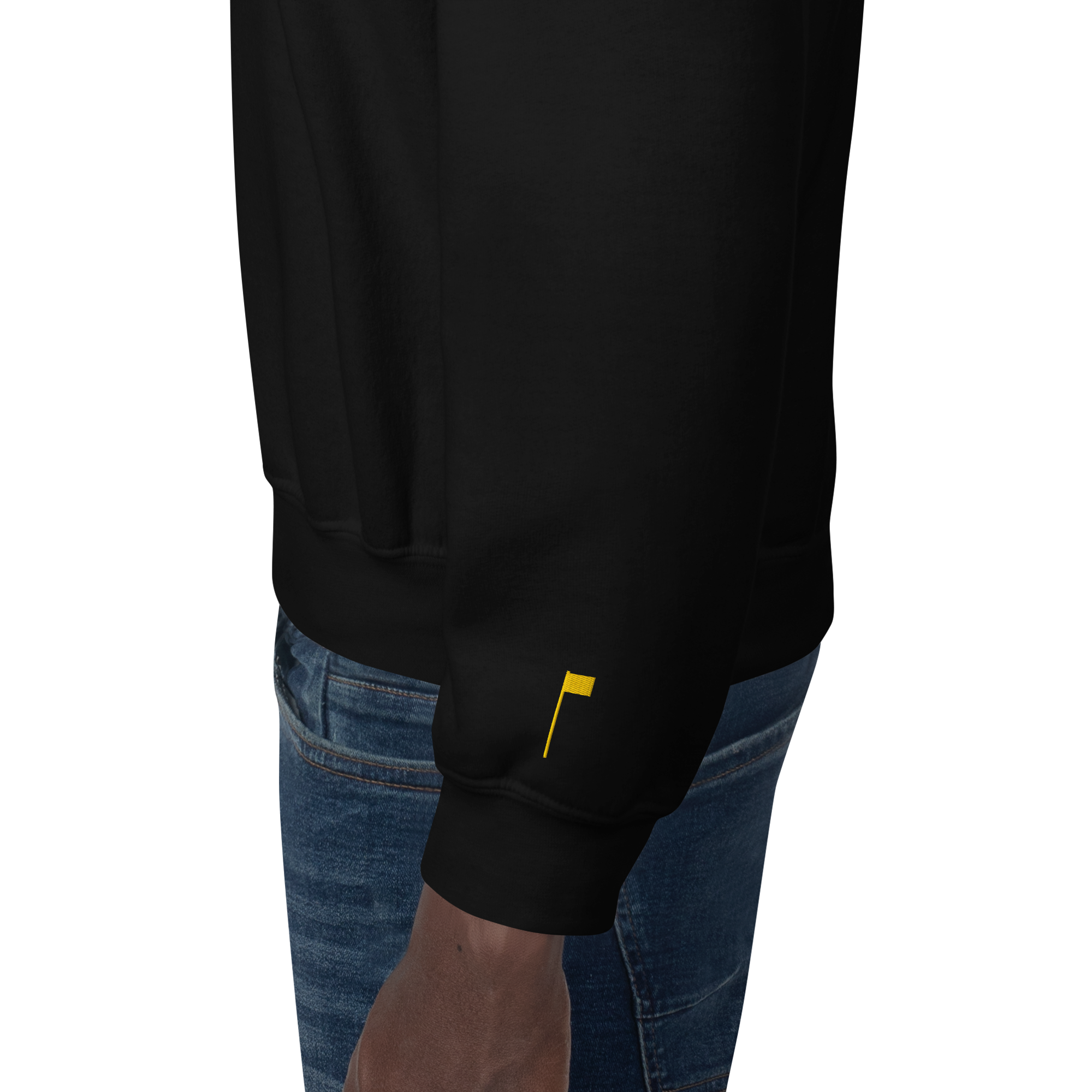 GOLF ARCH ON CHEST + YELLOW FLAG ON LEFT WRIST on unisex sweatshirt - Dark Heather
