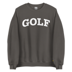GOLF ARCH ON CHEST + YELLOW FLAG ON LEFT WRIST on unisex sweatshirt - Dark Heather