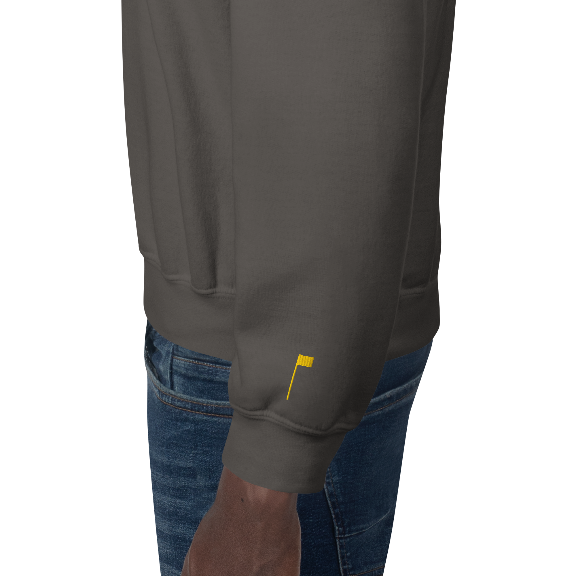 GOLF ARCH ON CHEST + YELLOW FLAG ON LEFT WRIST on unisex sweatshirt - Dark Chocolate