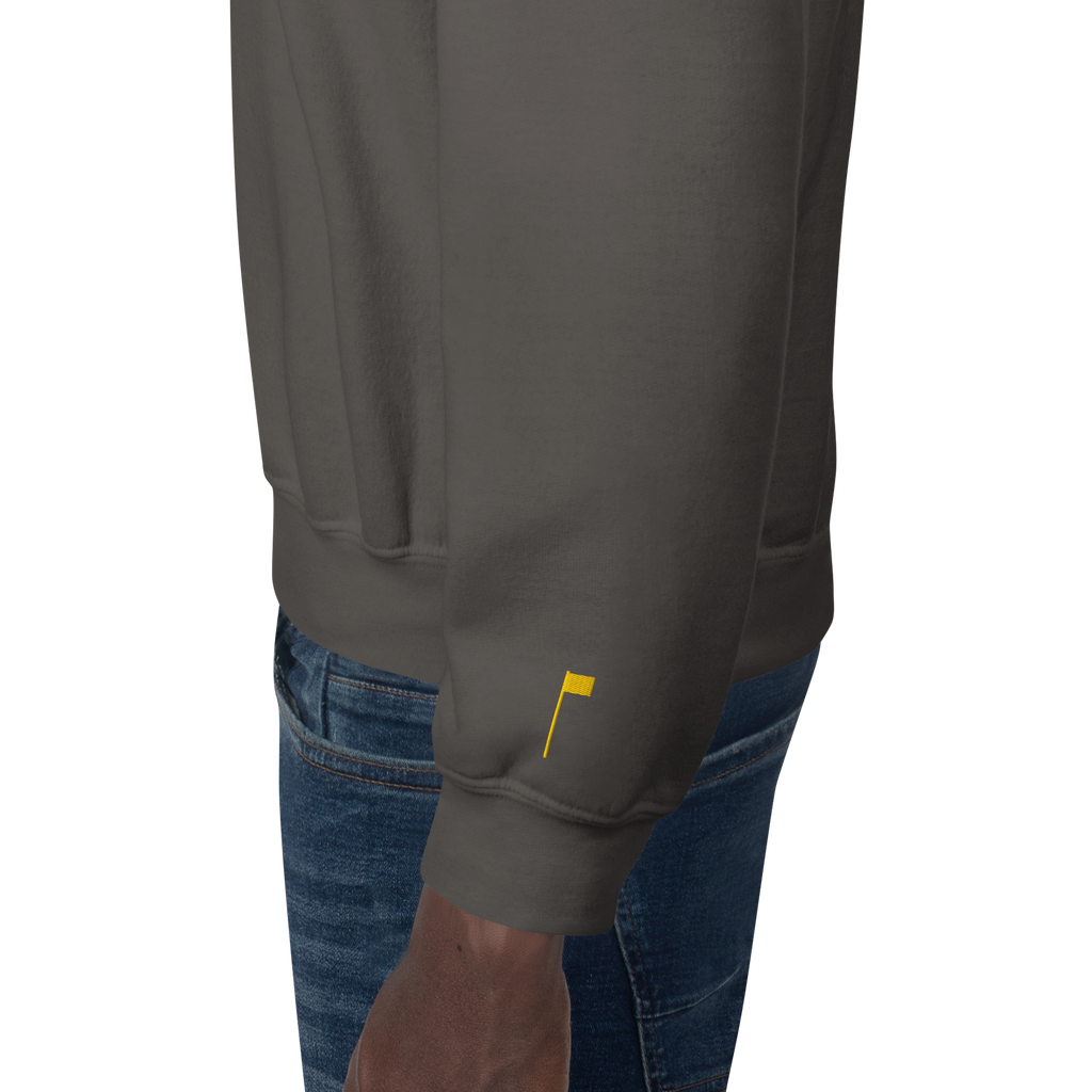 GOLF ARCH ON CHEST + YELLOW FLAG ON LEFT WRIST on unisex sweatshirt - Charcoal