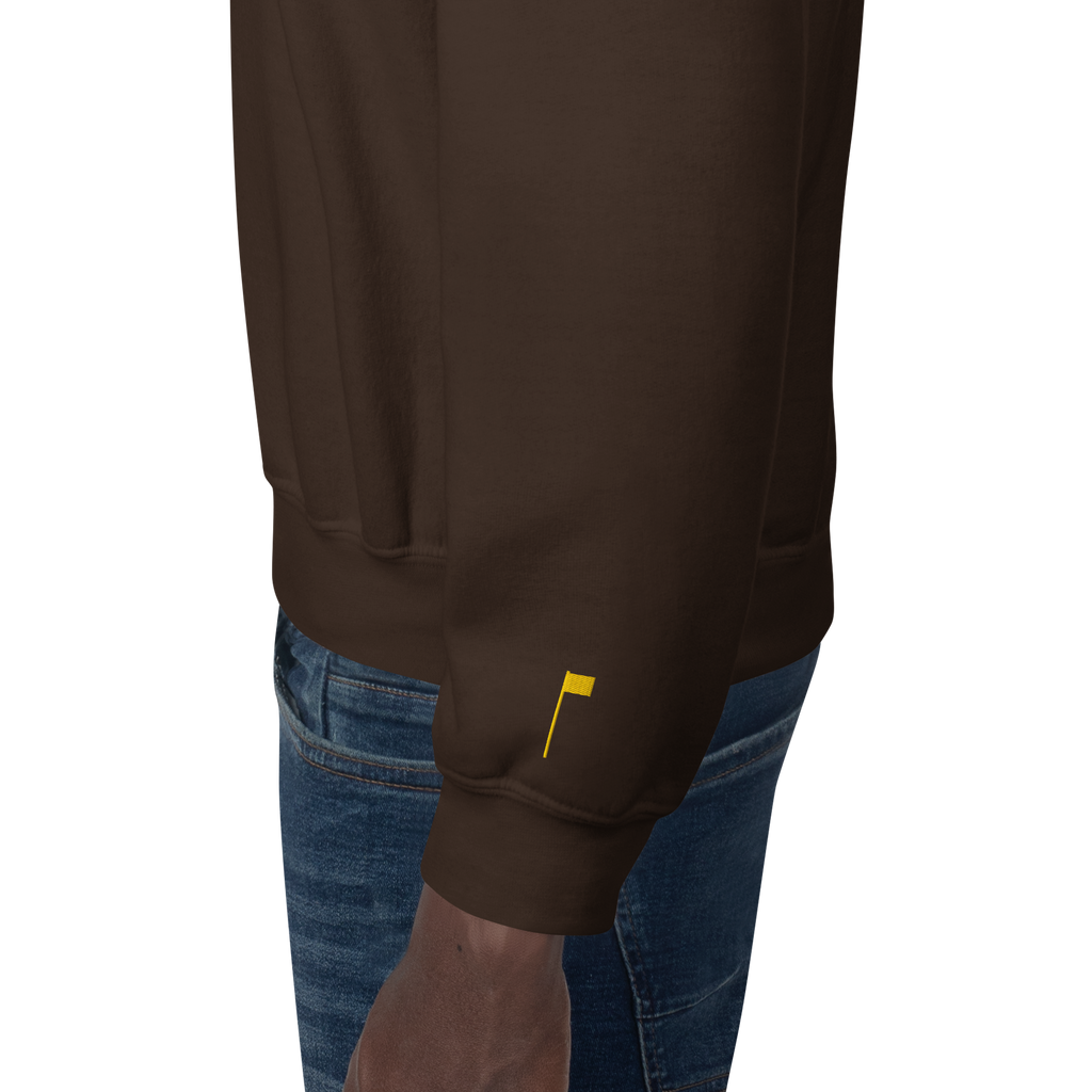 GOLF ARCH ON CHEST + YELLOW FLAG ON LEFT WRIST on unisex sweatshirt - Maroon