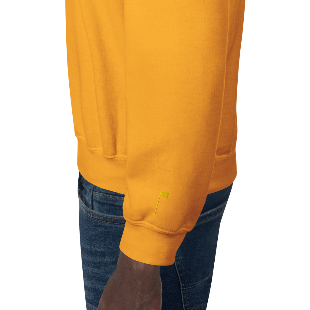 GOLF ARCH ON CHEST + YELLOW FLAG ON LEFT WRIST on unisex sweatshirt - Gold