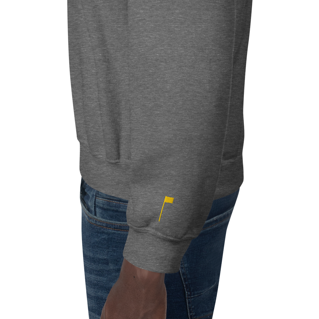 GOLF ARCH ON CHEST + YELLOW FLAG ON LEFT WRIST on unisex sweatshirt - Light Blue