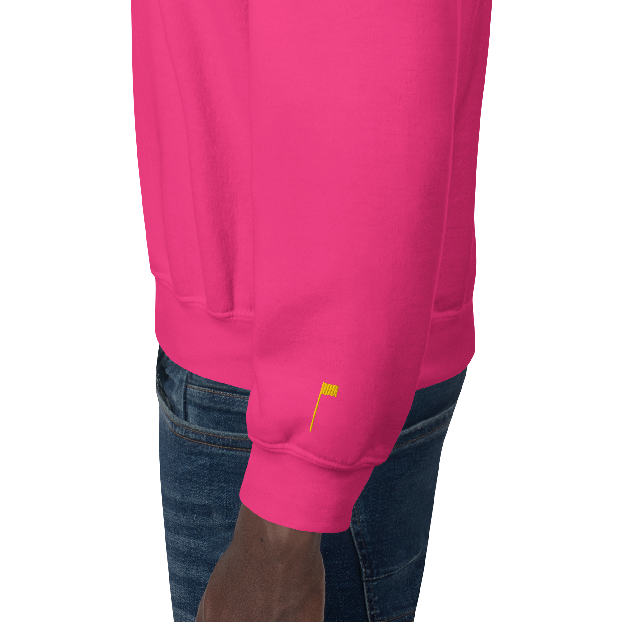 GOLF ARCH ON CHEST + YELLOW FLAG ON LEFT WRIST on unisex sweatshirt - Light Blue