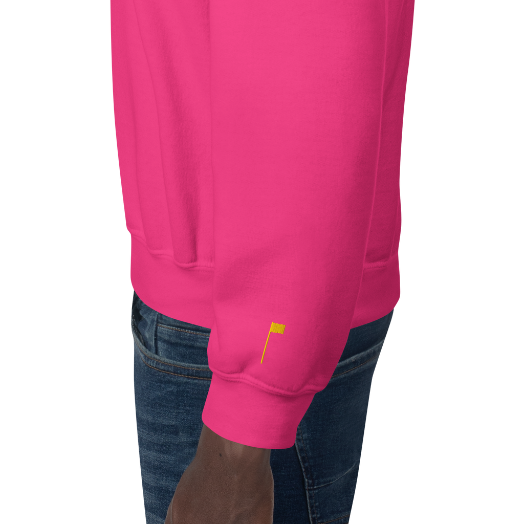 GOLF ARCH ON CHEST + YELLOW FLAG ON LEFT WRIST on unisex sweatshirt - Orange