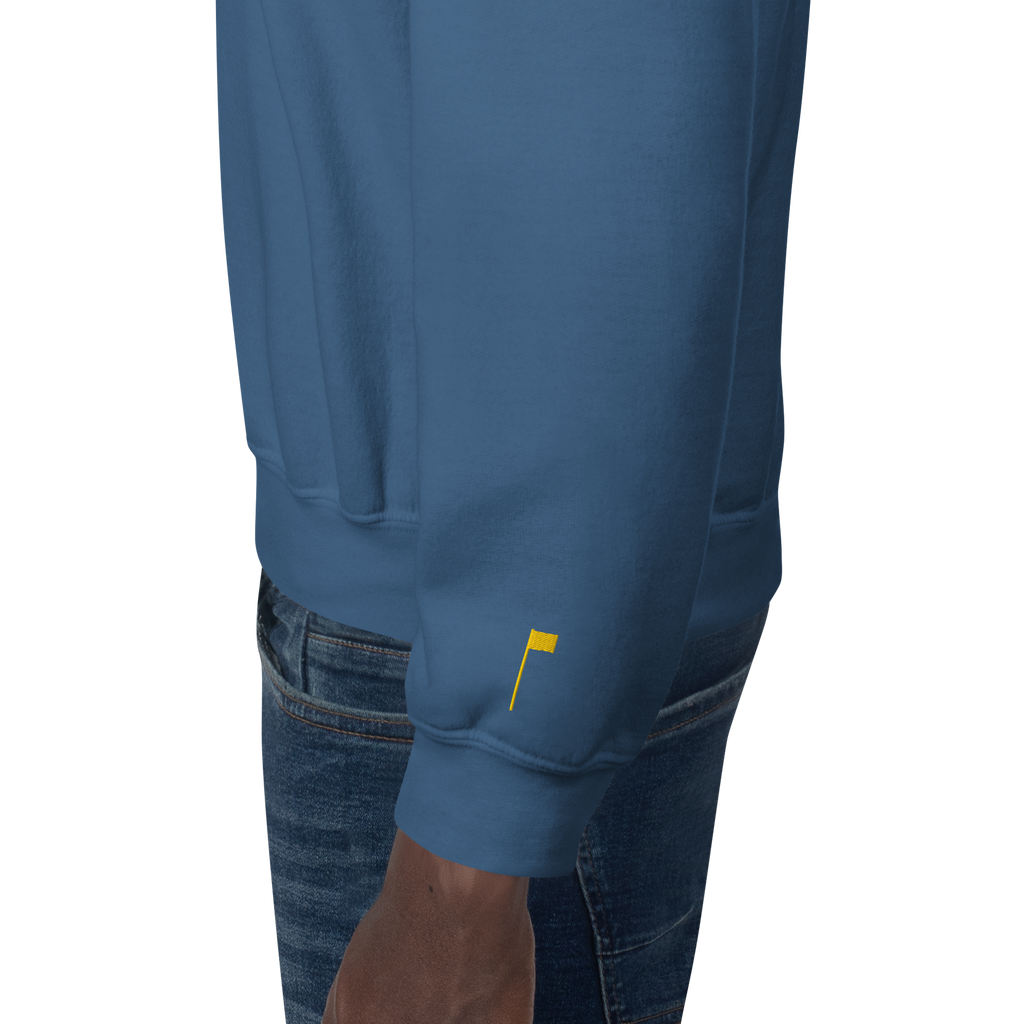 GOLF ARCH ON CHEST + YELLOW FLAG ON LEFT WRIST on unisex sweatshirt - Graphite Heather