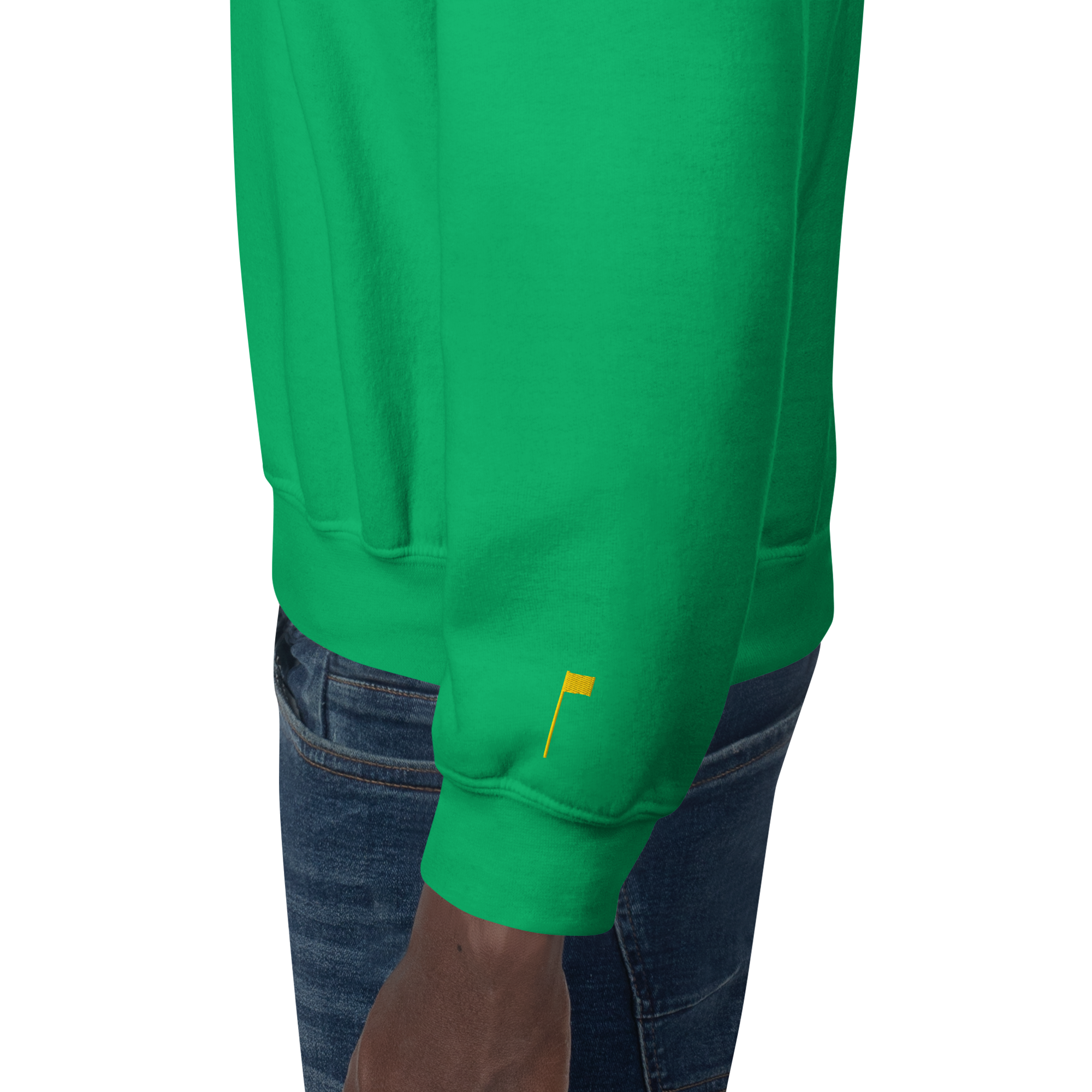 GOLF ARCH ON CHEST + YELLOW FLAG ON LEFT WRIST on unisex sweatshirt - Heliconia