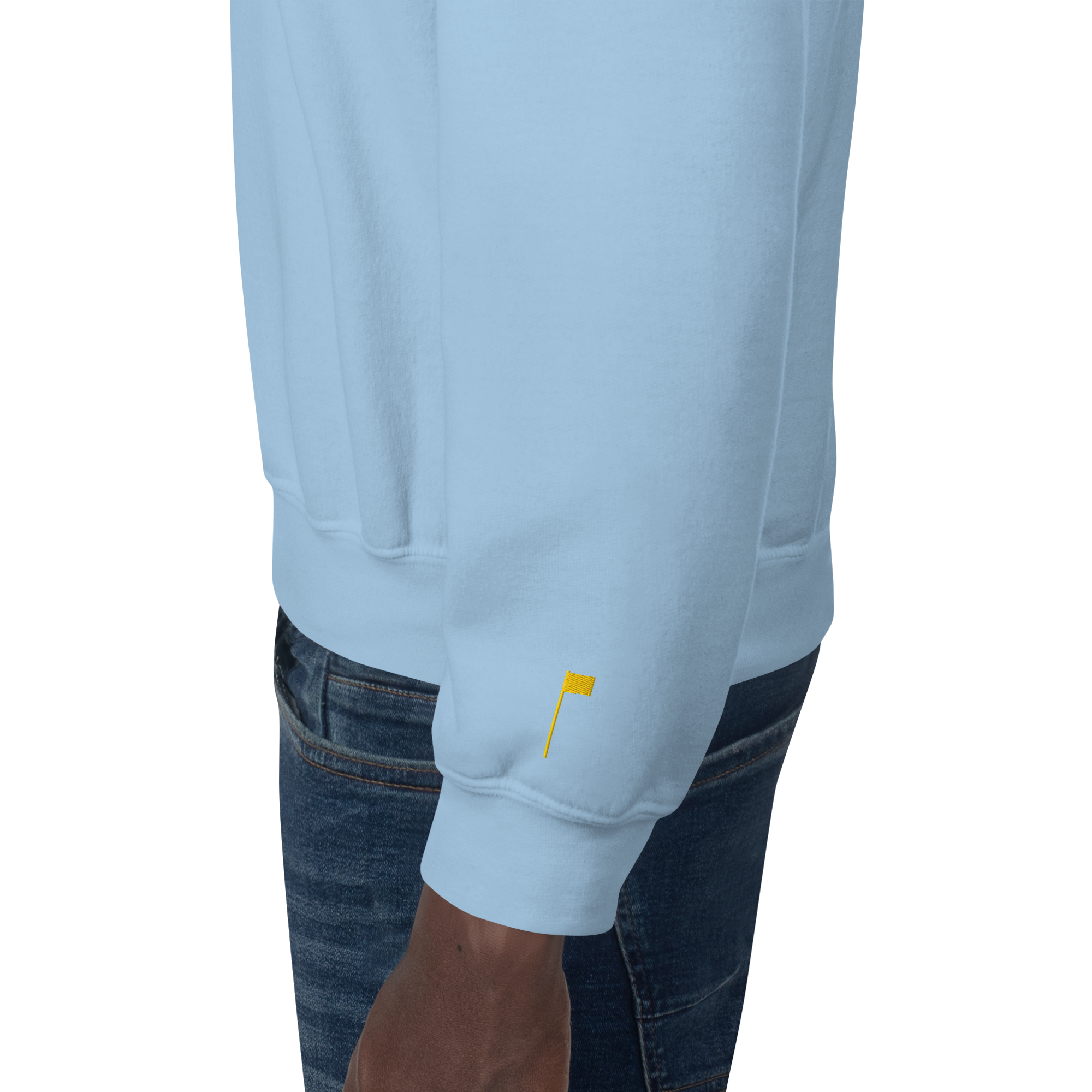 GOLF ARCH ON CHEST + YELLOW FLAG ON LEFT WRIST on unisex sweatshirt - Light Pink