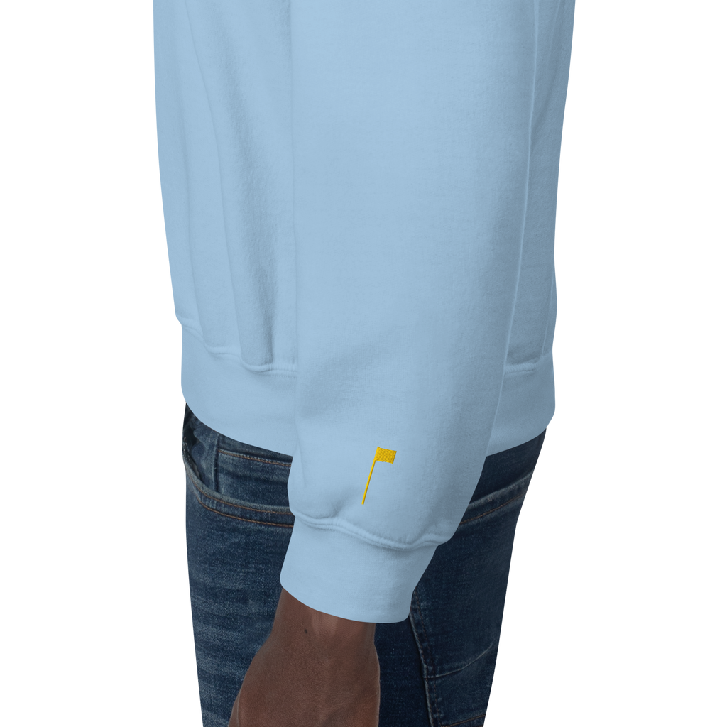 GOLF ARCH ON CHEST + YELLOW FLAG ON LEFT WRIST on unisex sweatshirt - Royal