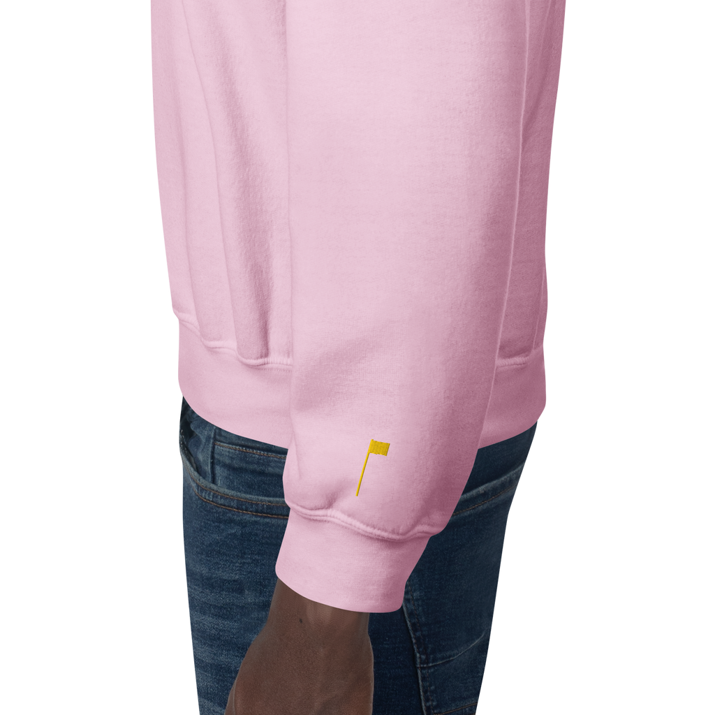 GOLF ARCH ON CHEST + YELLOW FLAG ON LEFT WRIST on unisex sweatshirt - Indigo Blue