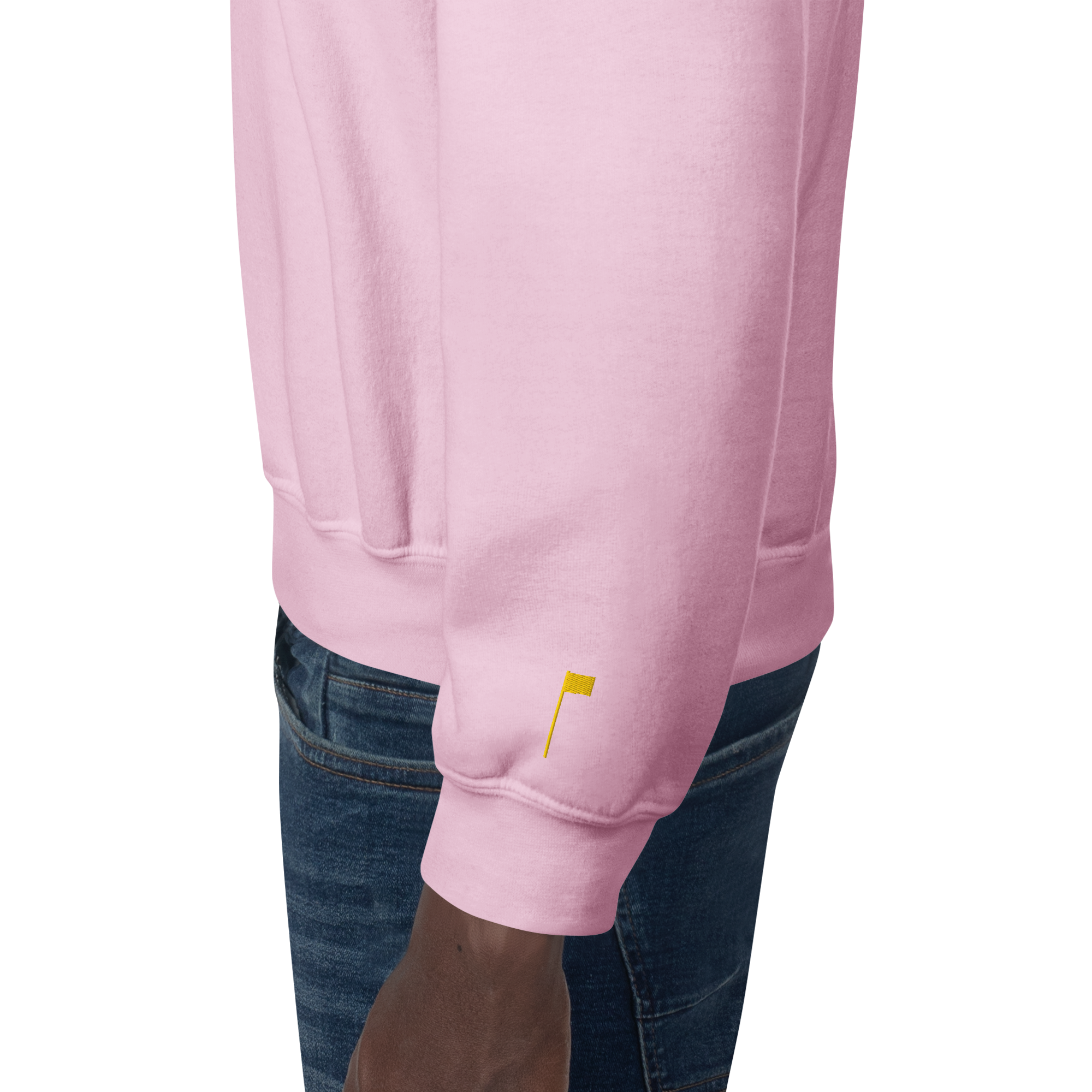 GOLF ARCH ON CHEST + YELLOW FLAG ON LEFT WRIST on unisex sweatshirt - Indigo Blue