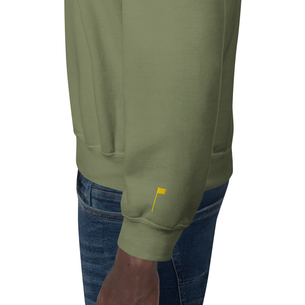 GOLF ARCH ON CHEST + YELLOW FLAG ON LEFT WRIST on unisex sweatshirt - Gold
