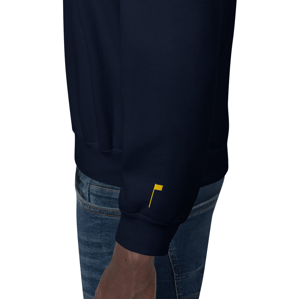 GOLF ARCH ON CHEST + YELLOW FLAG ON LEFT WRIST on unisex sweatshirt - Navy