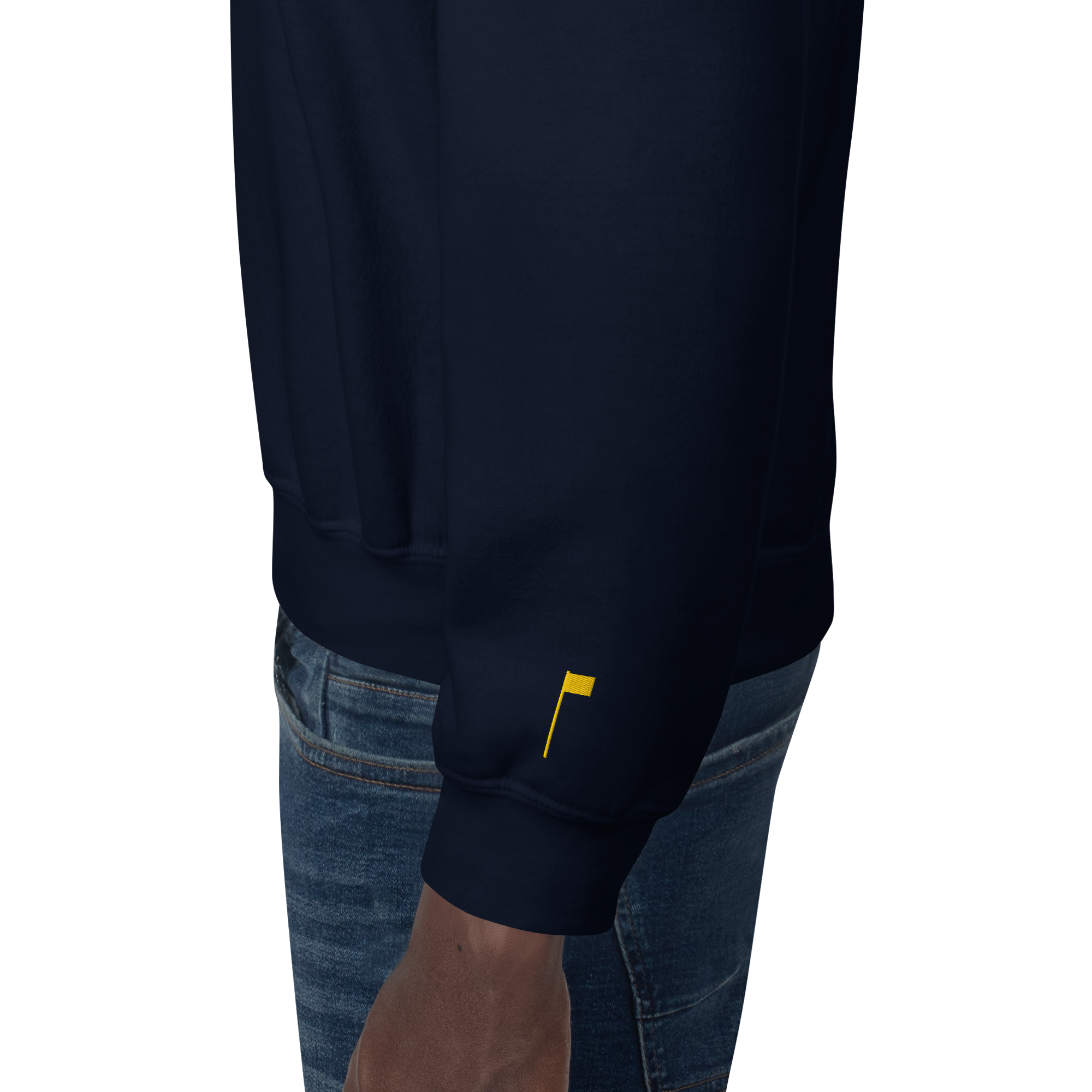 GOLF ARCH ON CHEST + YELLOW FLAG ON LEFT WRIST on unisex sweatshirt - Dark Chocolate