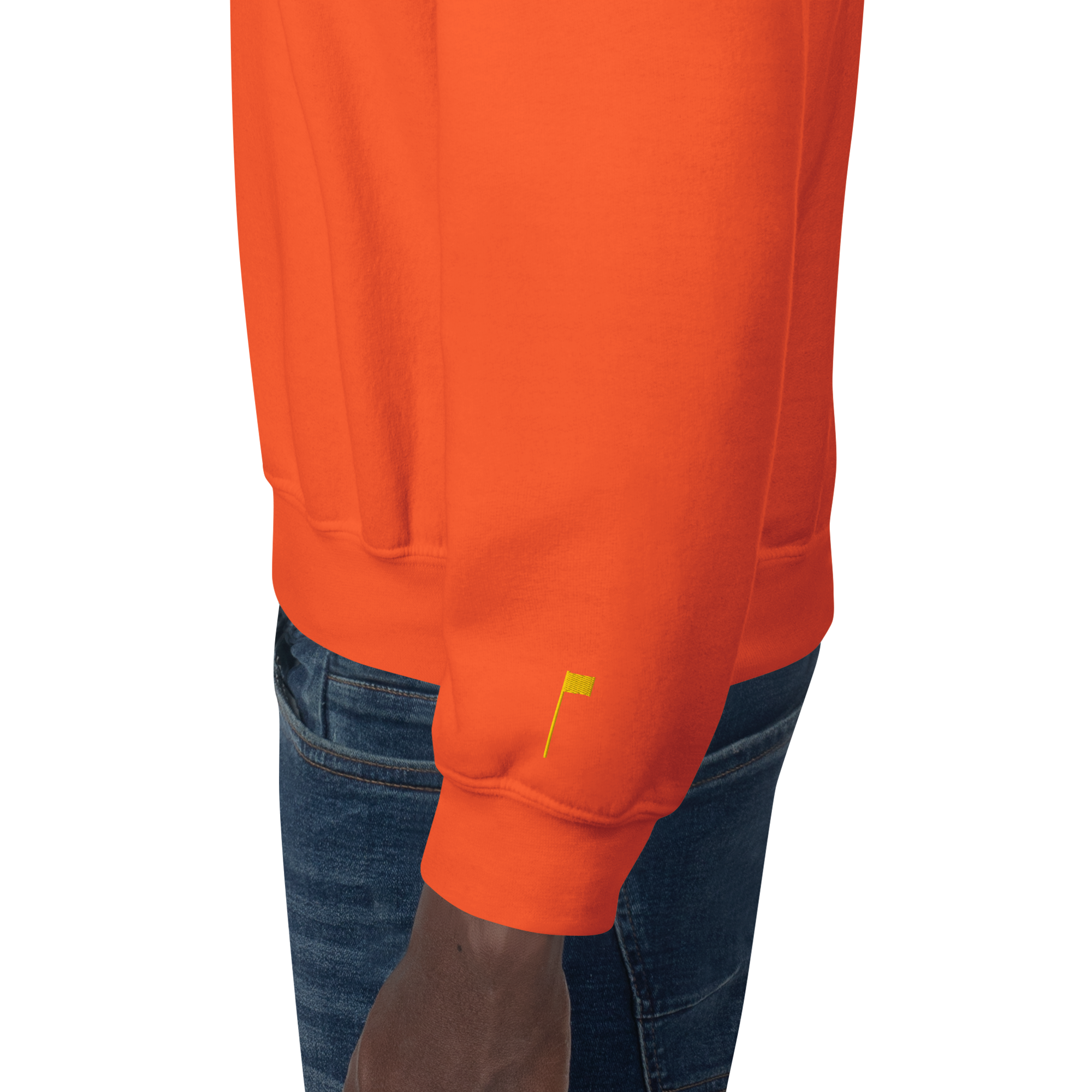 GOLF ARCH ON CHEST + YELLOW FLAG ON LEFT WRIST on unisex sweatshirt - Orange