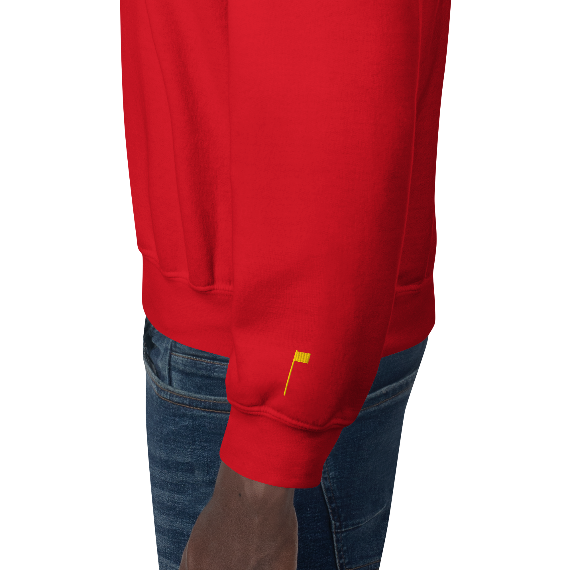 GOLF ARCH ON CHEST + YELLOW FLAG ON LEFT WRIST on unisex sweatshirt - Dark Chocolate