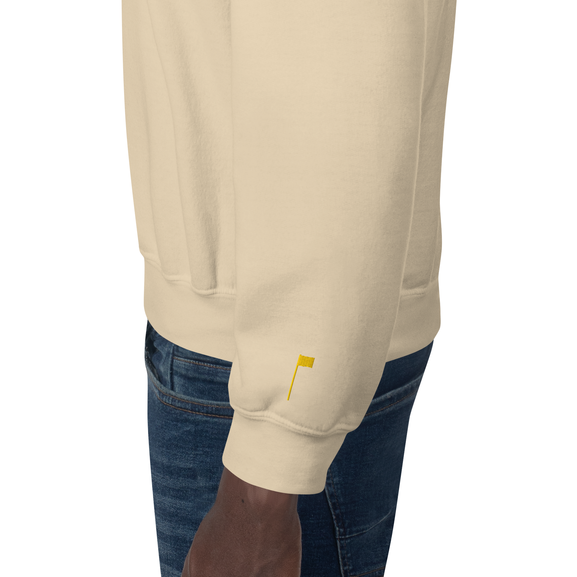 GOLF ARCH ON CHEST + YELLOW FLAG ON LEFT WRIST on unisex sweatshirt - Heliconia