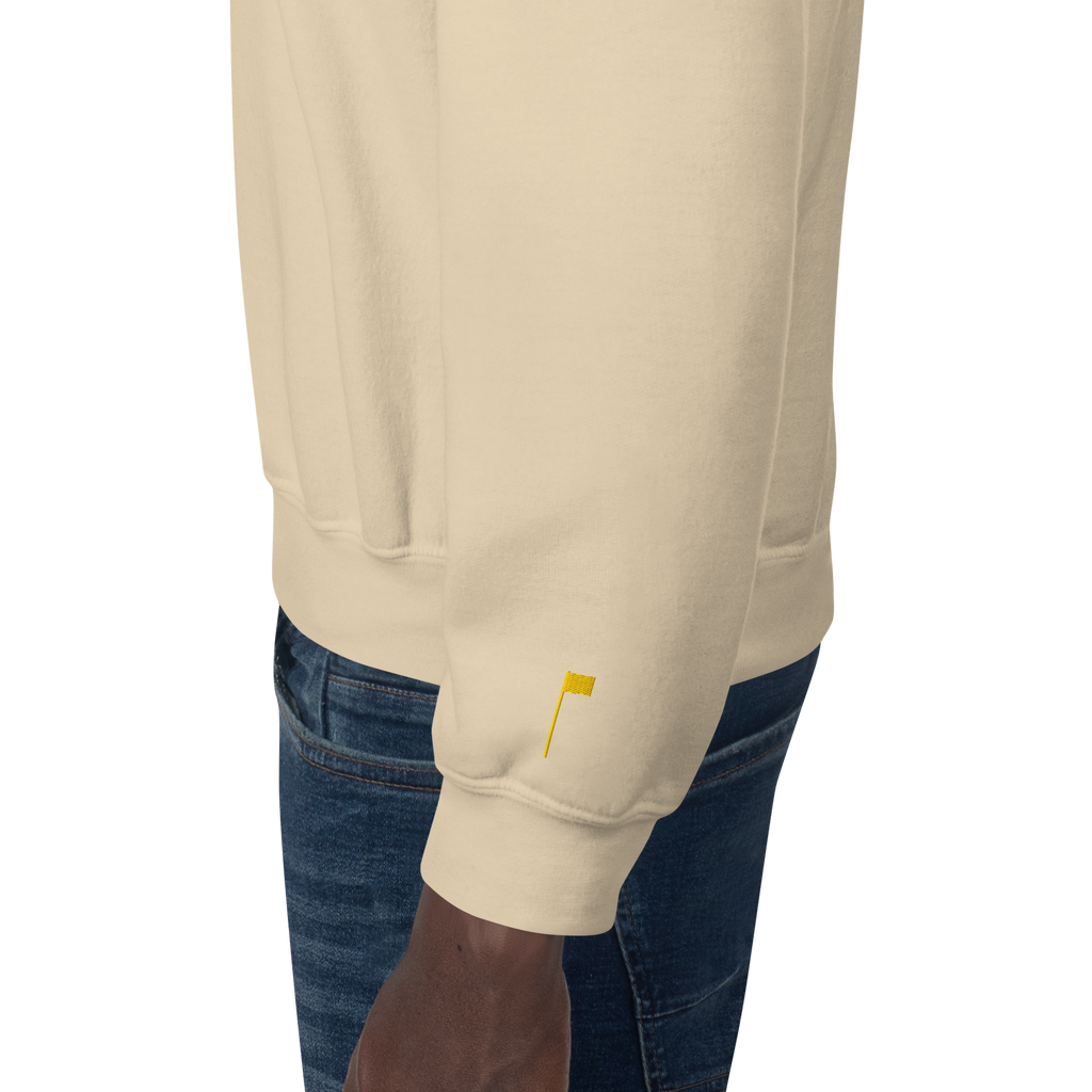 GOLF ARCH ON CHEST + YELLOW FLAG ON LEFT WRIST on unisex sweatshirt - Sand