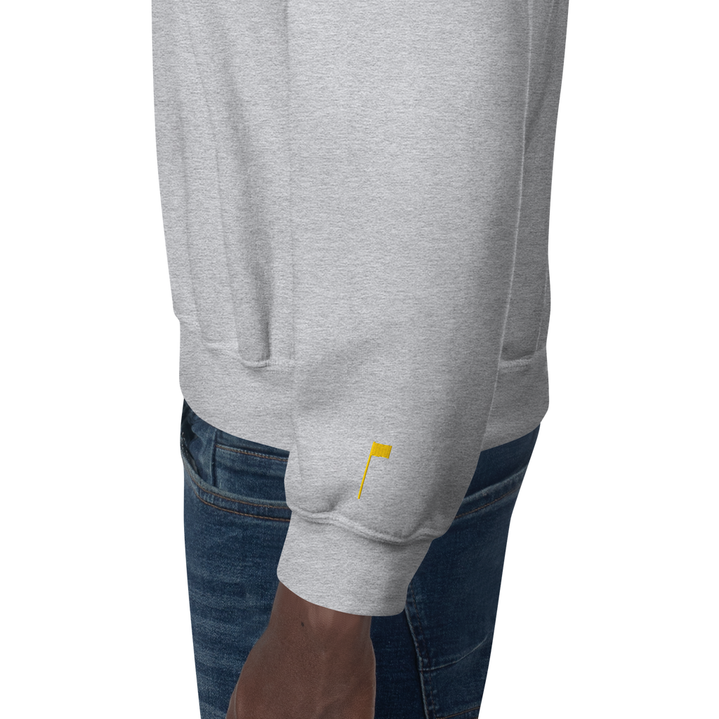 GOLF ARCH ON CHEST + YELLOW FLAG ON LEFT WRIST on unisex sweatshirt - Heliconia