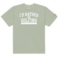 'I'D RATHER BE GOLFING' VARSITY + ICON + SMILEY GOLF on unisex t-shirts - Bay