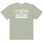'I'D RATHER BE GOLFING' VARSITY + ICON + SMILEY GOLF on unisex t-shirts - Granite