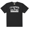 'I'D RATHER BE GOLFING' VARSITY + ICON + SMILEY GOLF on unisex t-shirts - Black