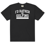 'I'D RATHER BE GOLFING' VARSITY + ICON + SMILEY GOLF on unisex t-shirts - Navy
