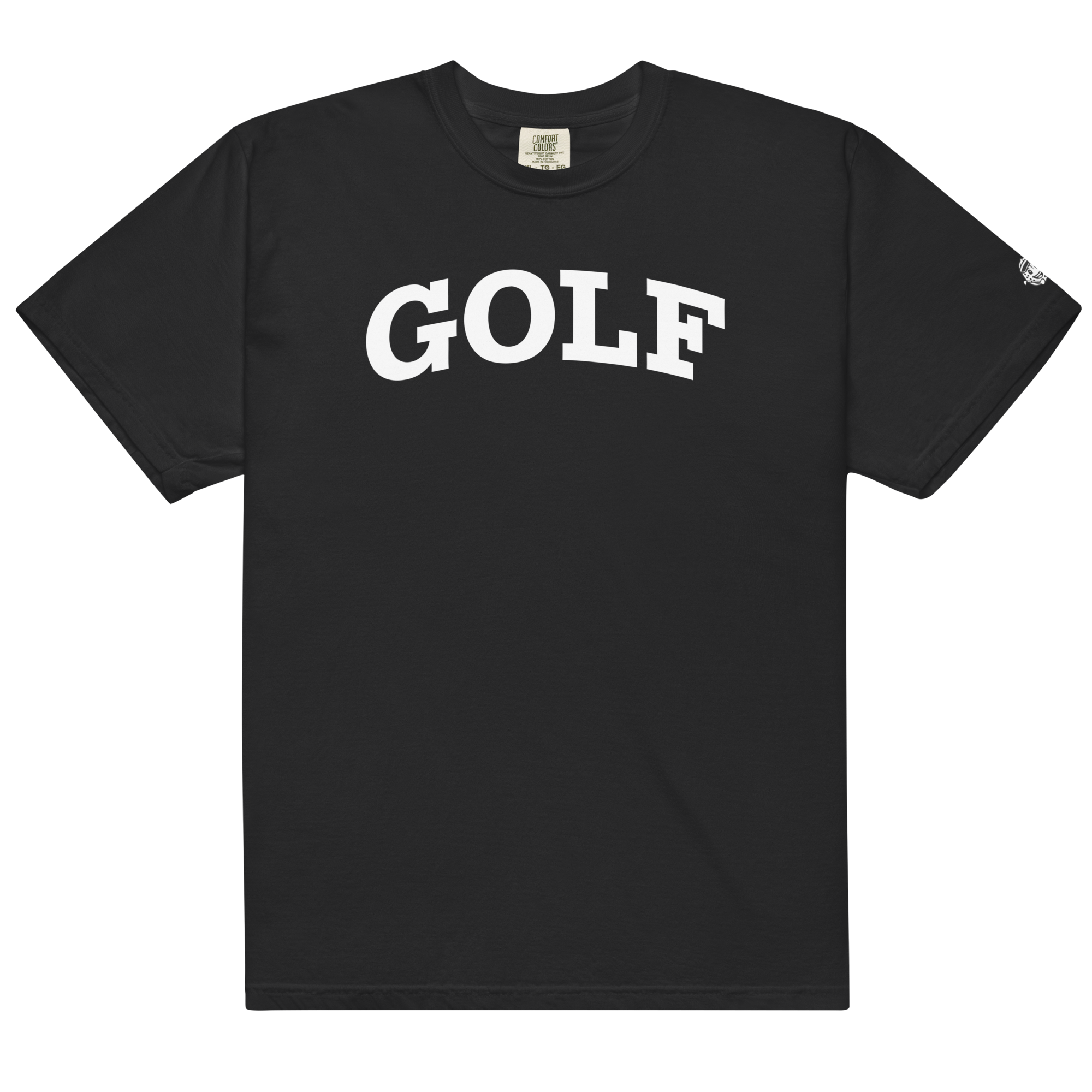 GOLF + ICON & WHITE RECTANGLE LABEL on heavyweight t-shirt
