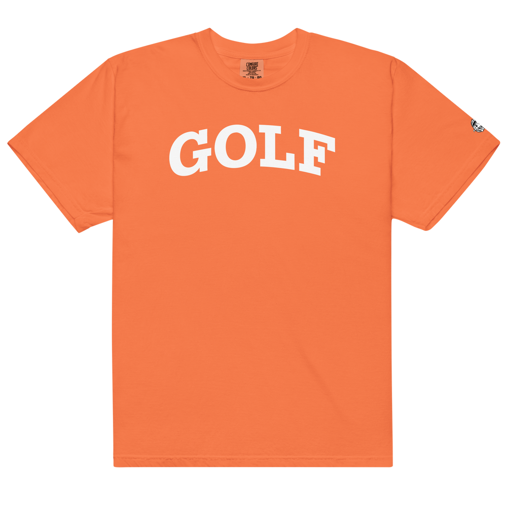 GOLF + ICON & WHITE RECTANGLE LABEL on heavyweight t-shirt