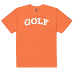 GOLF + ICON & WHITE RECTANGLE LABEL on heavyweight t-shirt
