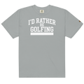 'I'D RATHER BE GOLFING' VARSITY + ICON + SMILEY GOLF on unisex t-shirts - Granite