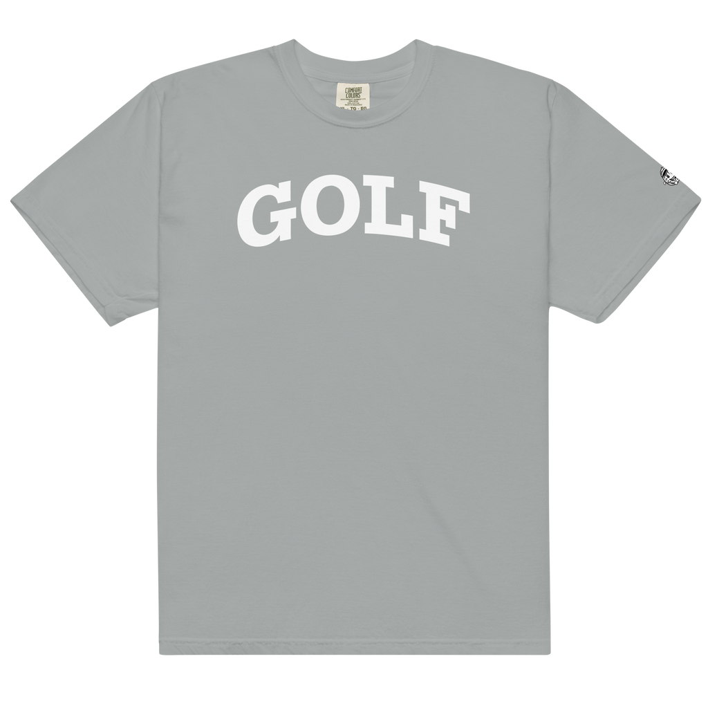 GOLF + ICON & WHITE RECTANGLE LABEL on heavyweight t-shirt
