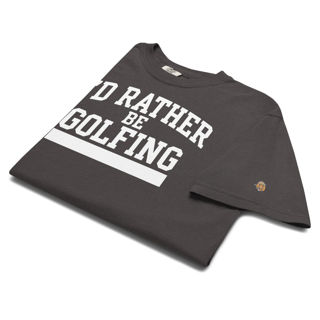 'I'D RATHER BE GOLFING' VARSITY + ICON + SMILEY GOLF on unisex t-shirts - Navy