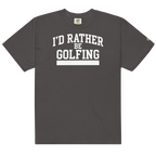 'I'D RATHER BE GOLFING' VARSITY + ICON + SMILEY GOLF on unisex t-shirts - Granite