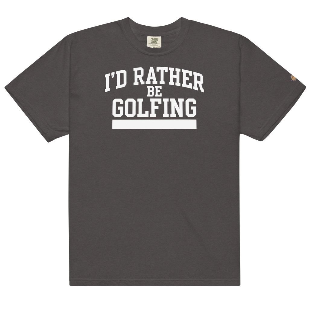 'I'D RATHER BE GOLFING' VARSITY + ICON + SMILEY GOLF on unisex t-shirts - Navy