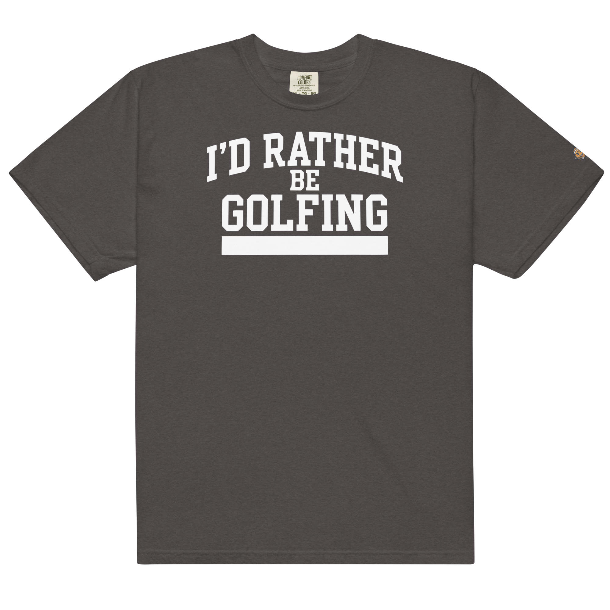 'I'D RATHER BE GOLFING' VARSITY + ICON + SMILEY GOLF on unisex t-shirts - Grey