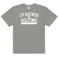 'I'D RATHER BE GOLFING' VARSITY + ICON + SMILEY GOLF on unisex t-shirts - Grey