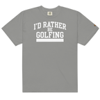 'I'D RATHER BE GOLFING' VARSITY + ICON + SMILEY GOLF on unisex t-shirts - Graphite