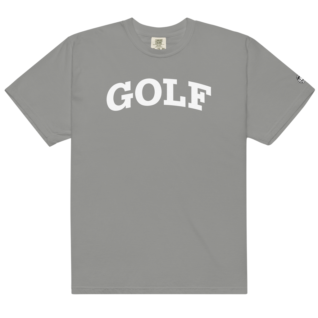 GOLF + ICON & WHITE RECTANGLE LABEL on heavyweight t-shirt