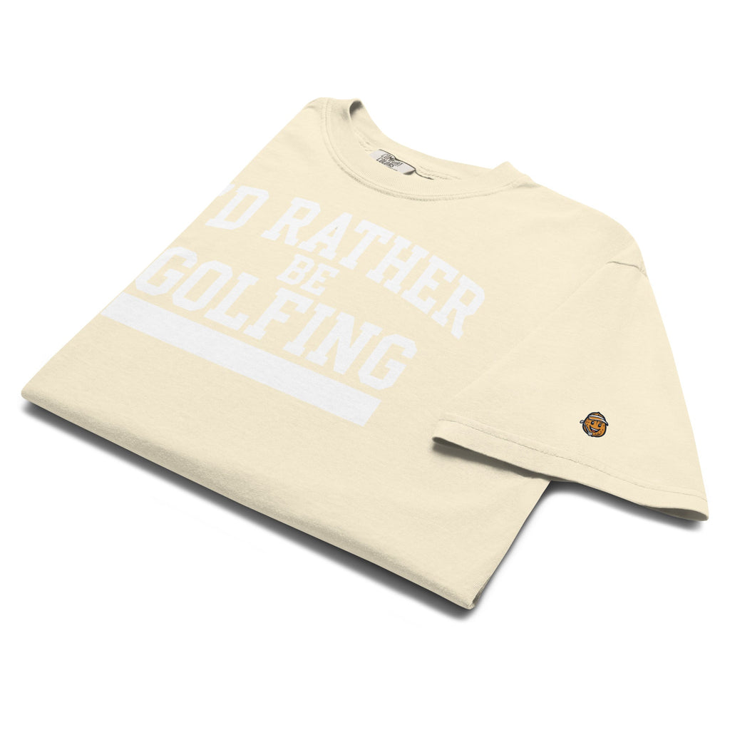 'I'D RATHER BE GOLFING' VARSITY + ICON + SMILEY GOLF on unisex t-shirts - Grey