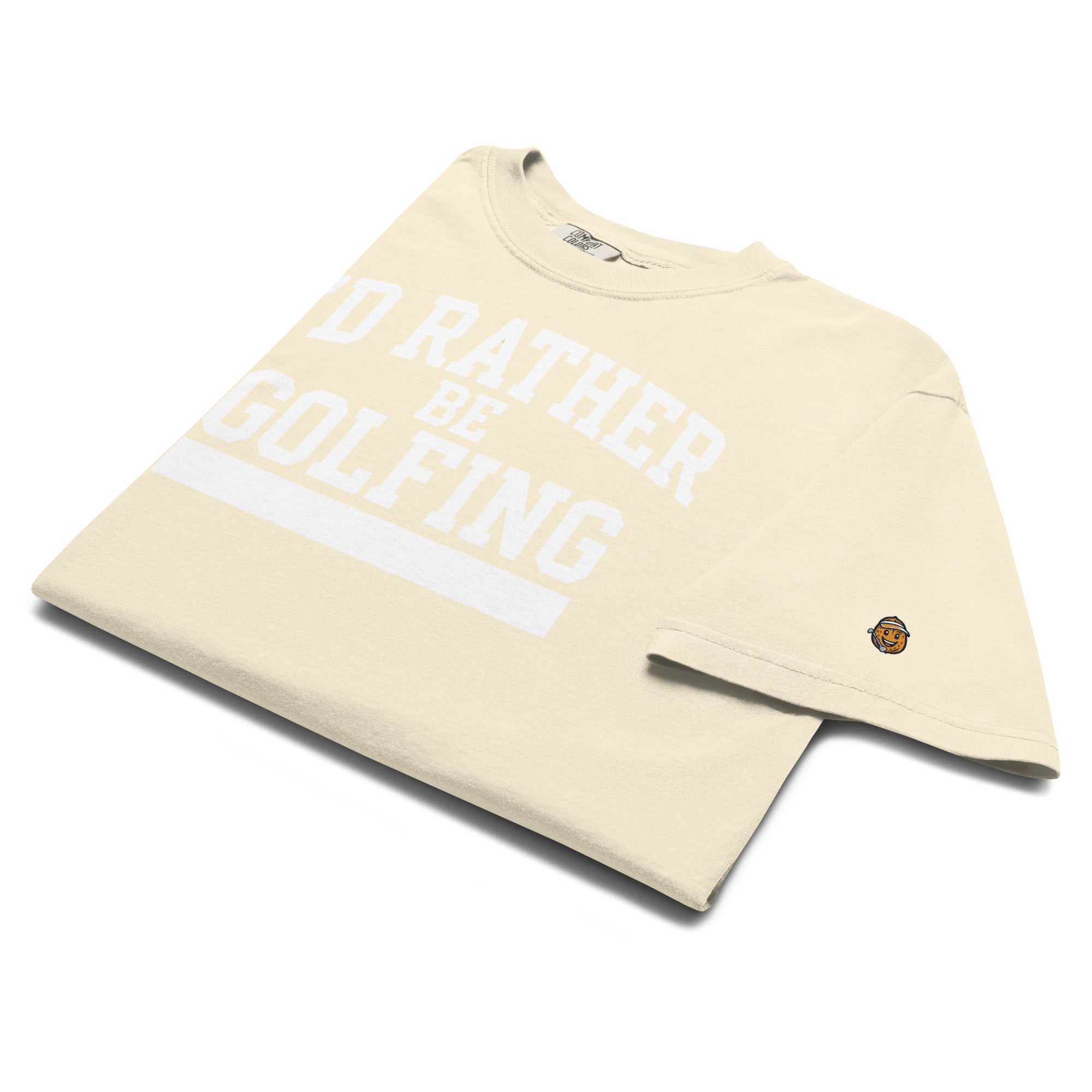 'I'D RATHER BE GOLFING' VARSITY + ICON + SMILEY GOLF on unisex t-shirts - Red