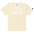 'I'D RATHER BE GOLFING' VARSITY + ICON + SMILEY GOLF on unisex t-shirts - Ivory