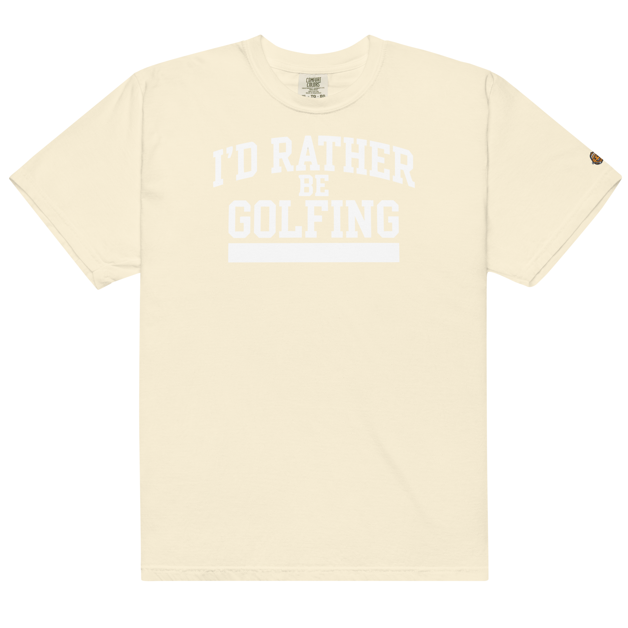 'I'D RATHER BE GOLFING' VARSITY + ICON + SMILEY GOLF on unisex t-shirts - Black