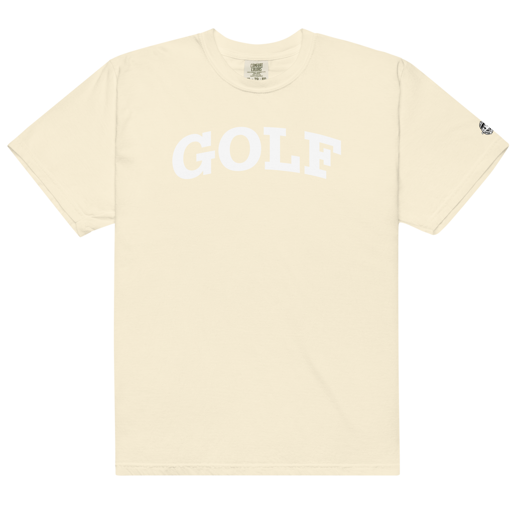 GOLF + ICON & WHITE RECTANGLE LABEL on heavyweight t-shirt