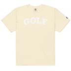 GOLF + ICON & WHITE RECTANGLE LABEL on heavyweight t-shirt