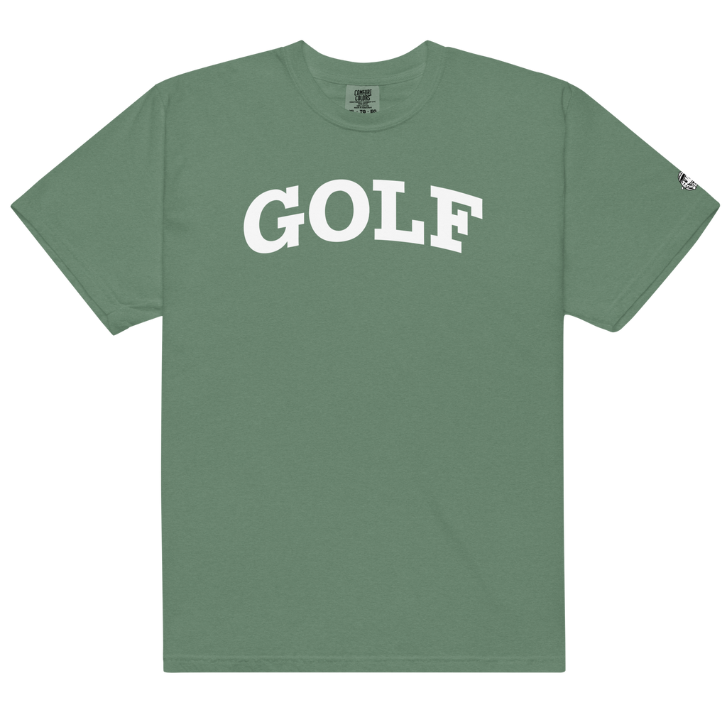GOLF + ICON & WHITE RECTANGLE LABEL on heavyweight t-shirt