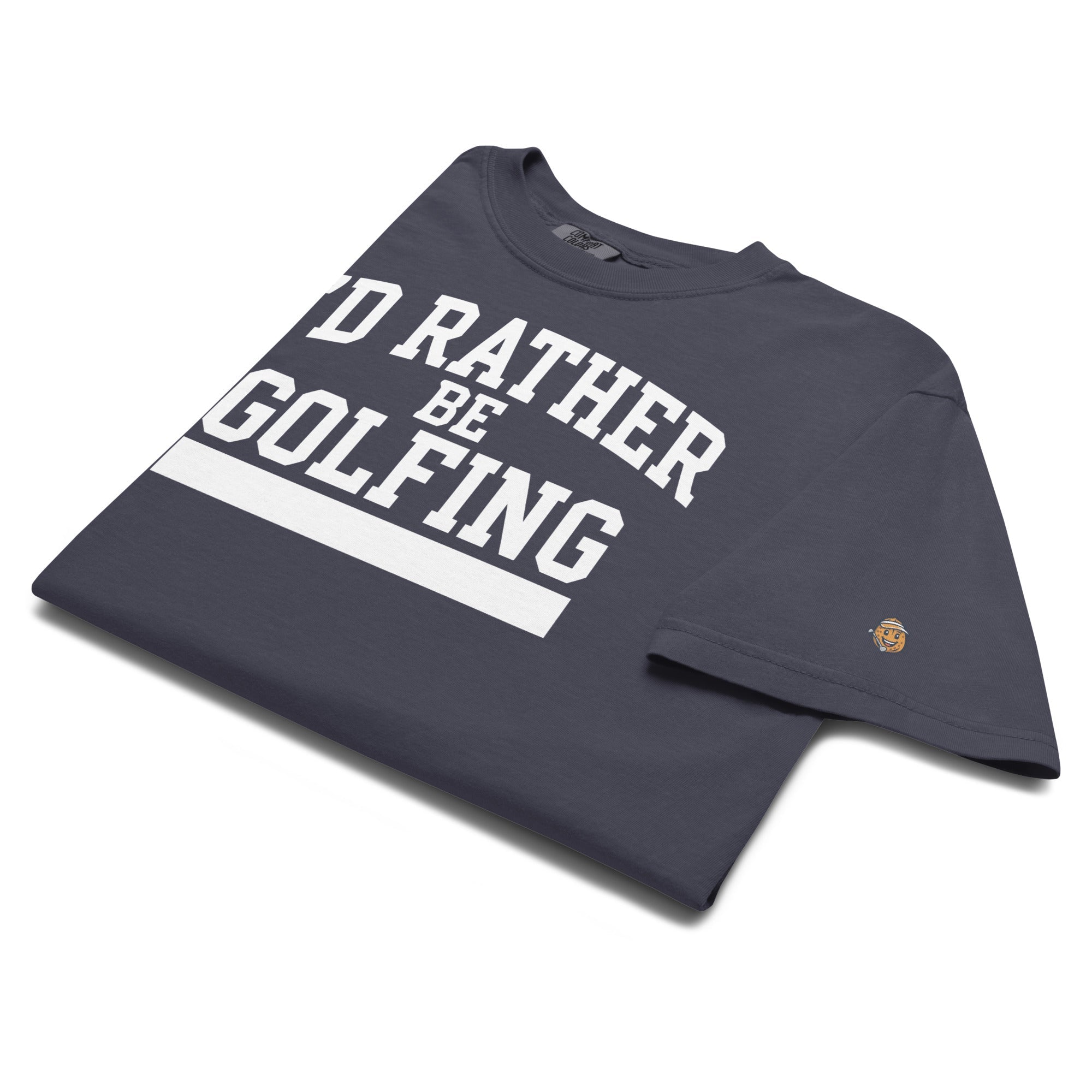 'I'D RATHER BE GOLFING' VARSITY + ICON + SMILEY GOLF on unisex t-shirts - Navy